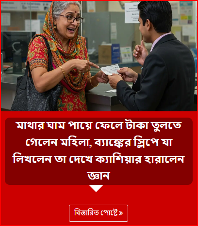 মাথার ঘাম পায়ে ফেলে টাকা তুলতে গেলেন মহিলা, ব্যাঙ্কের স্লিপে যা লিখলেন তা দেখে ক্যাশিয়ার হারালেন জ্ঞান