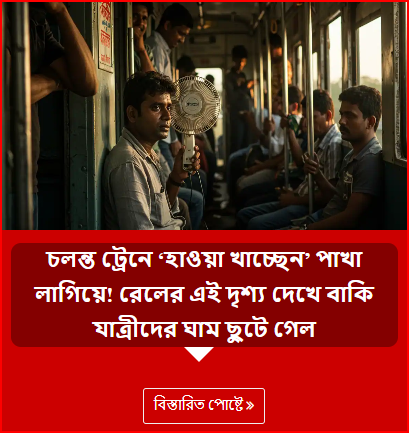চলন্ত ট্রেনে ‘হাওয়া খাচ্ছেন’ পাখা লাগিয়ে! রেলের এই দৃশ্য দেখে বাকি যাত্রীদের ঘাম ছুটে গেল