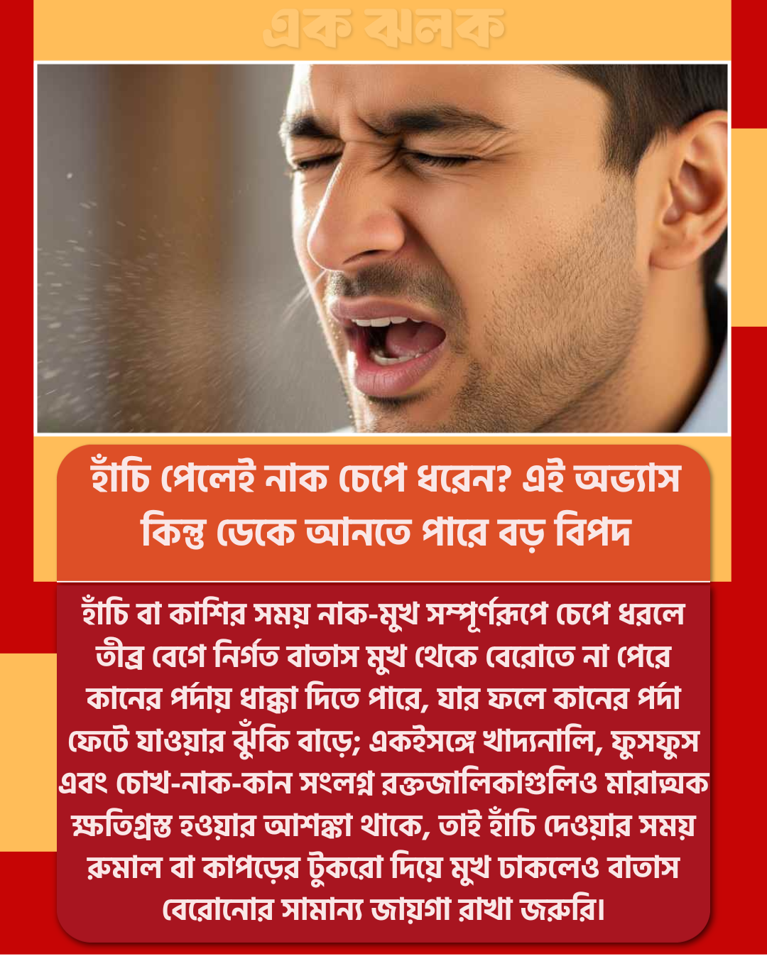 হাঁচি পেলেই নাক চেপে ধরেন? এই অভ্যাস কিন্তু ডেকে আনতে পারে বড় বিপদ